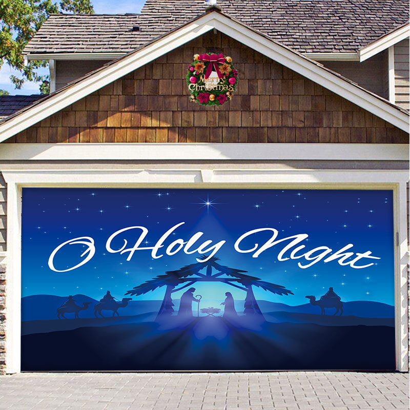 Christmas garage door cover, O Holy Night Blue design
