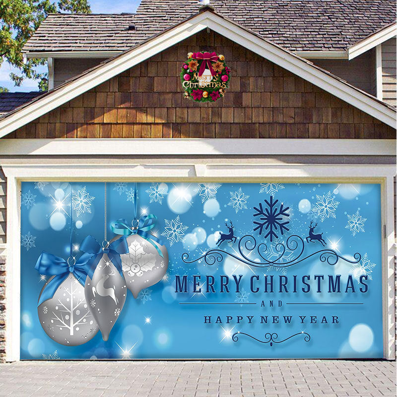 Christmas garage door cover, Silver Ornaments design