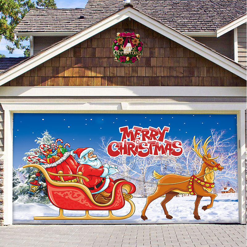 Christmas garage door cover, Santa's Sleigh design