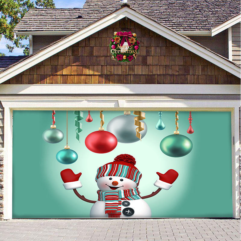 Christmas garage door cover, Snowman & Ornaments design