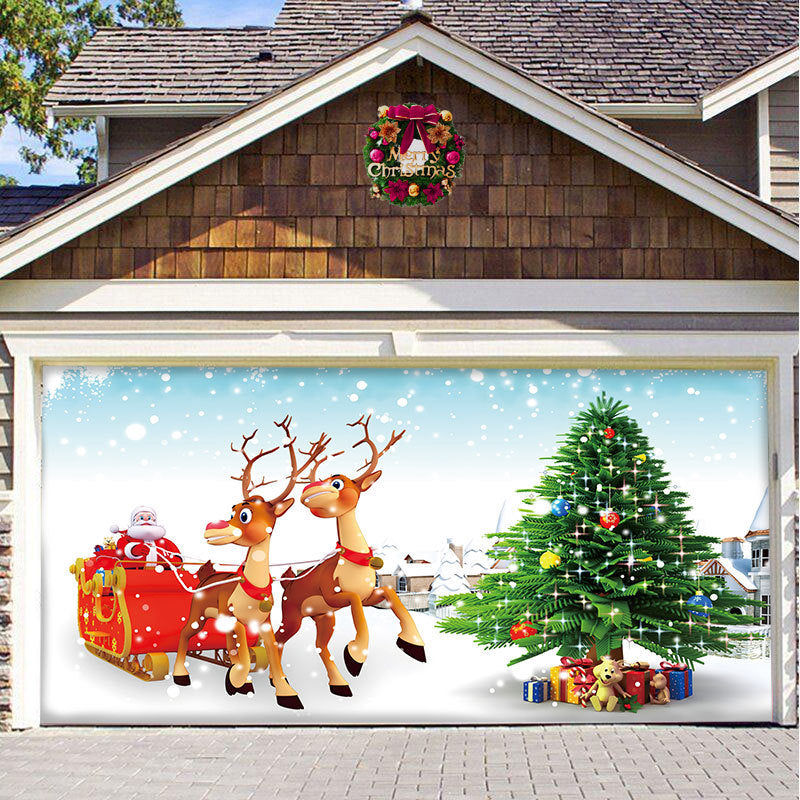 Christmas garage door cover, Reindeer & Tree design