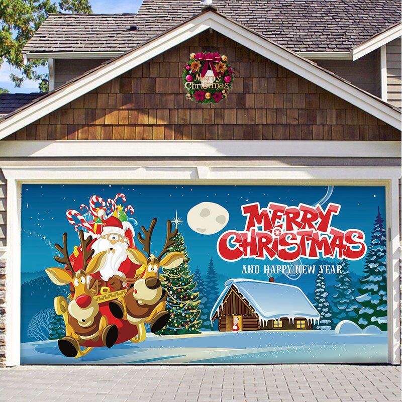 Christmas garage door cover, Santa & Reindeer design