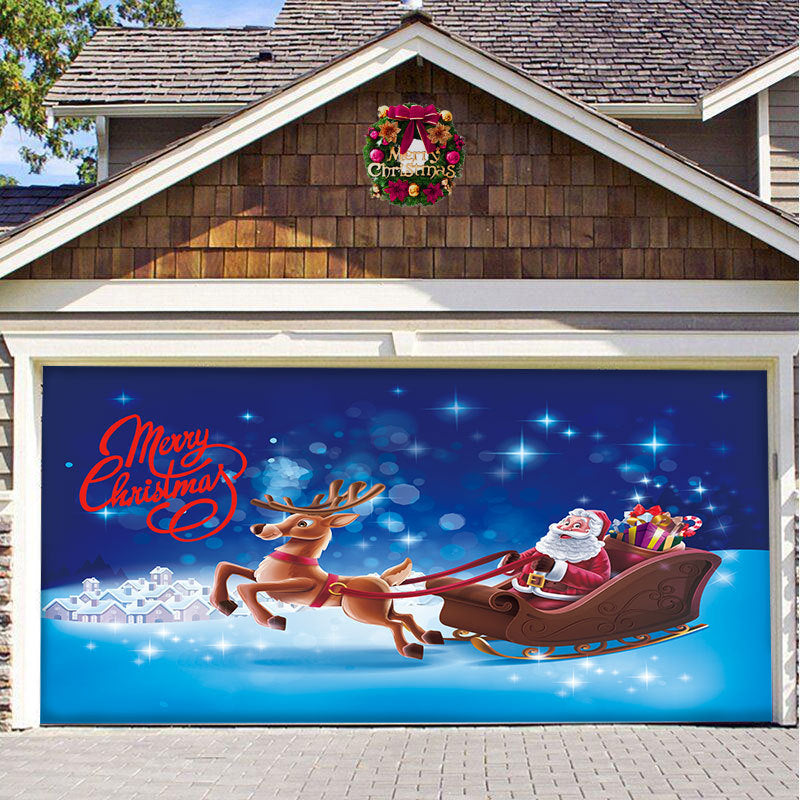 Christmas garage door cover, Night Sleigh Ride design