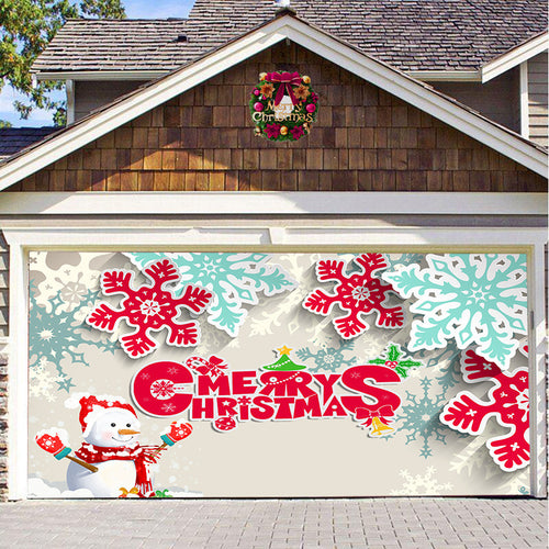 Christmas garage door cover, Snowflake Snowman design