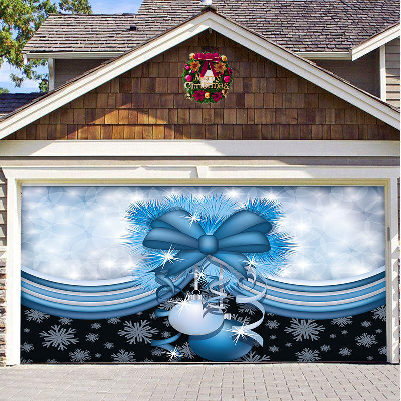 Christmas garage door cover, Blue Bow design