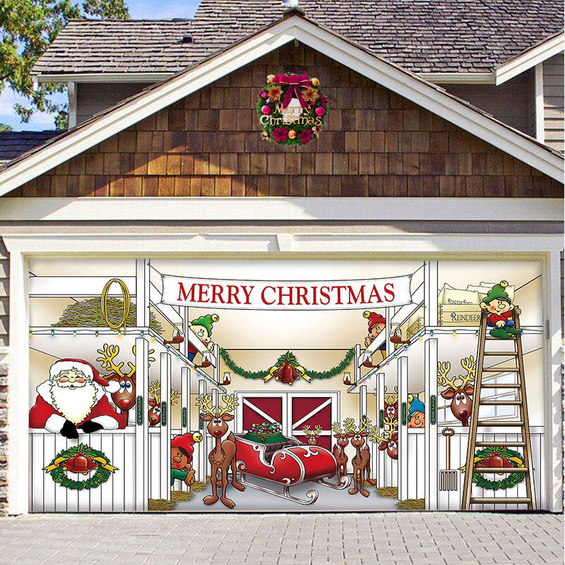 Christmas garage door cover, Reindeer Barn design