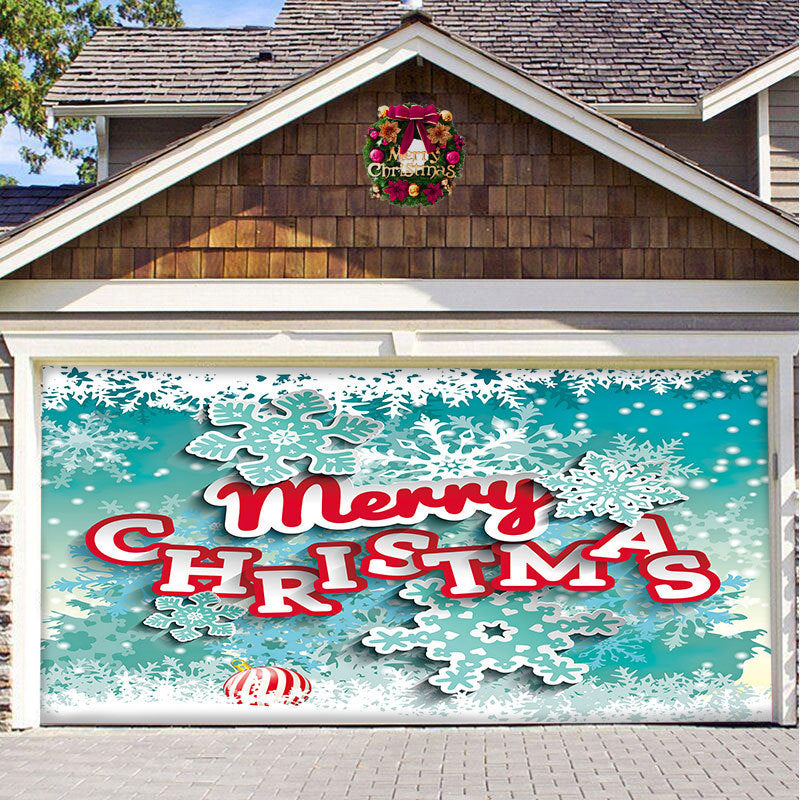 Christmas garage door cover, Teal Merry Christmas design