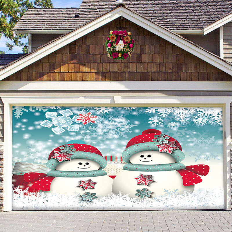 Christmas garage door cover, Snowman Pair design
