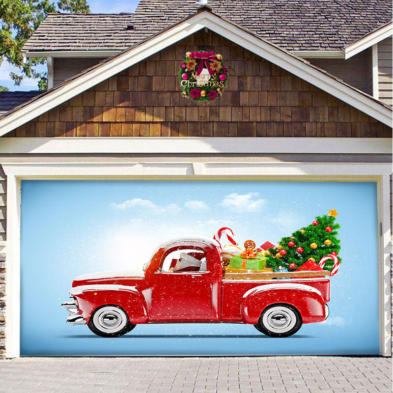Christmas garage door cover, Red Truck design