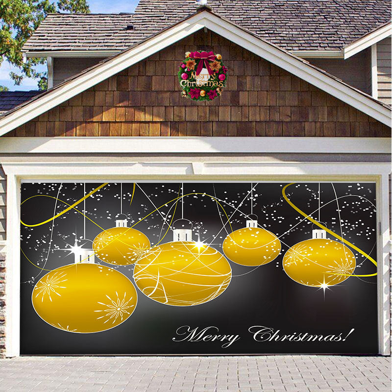 Christmas garage door cover, Gold Ornaments design