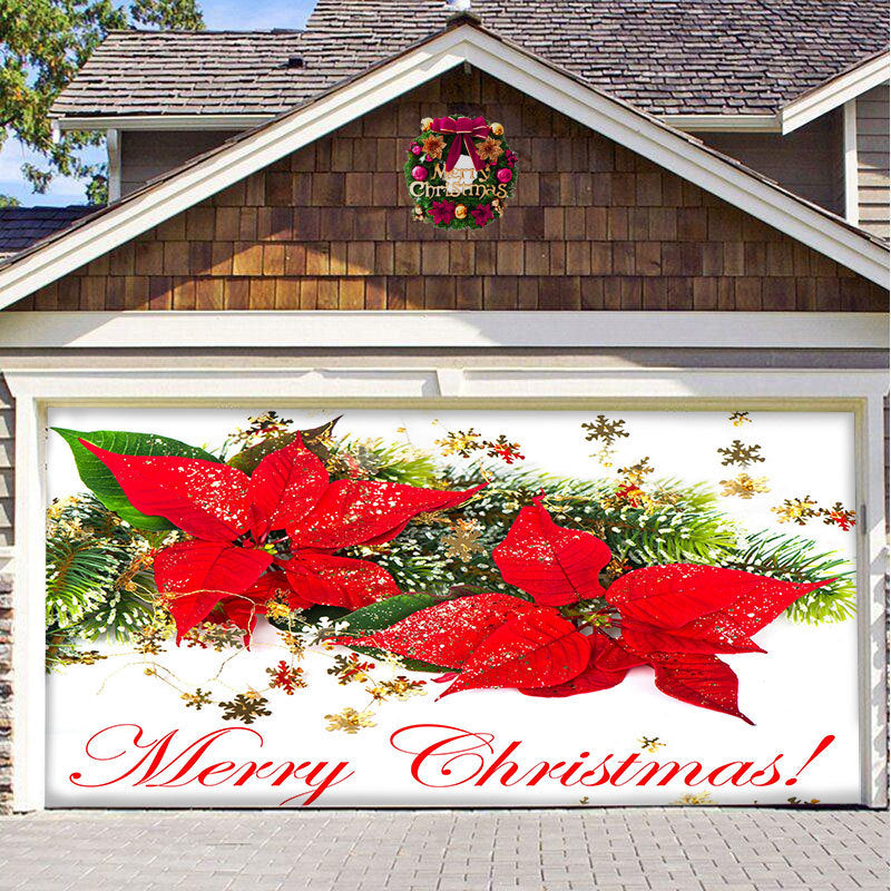 Christmas garage door cover, Poinsettia design