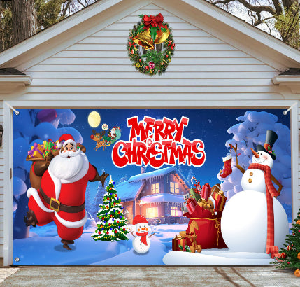 Christmas garage door cover, Santa & Snowman design