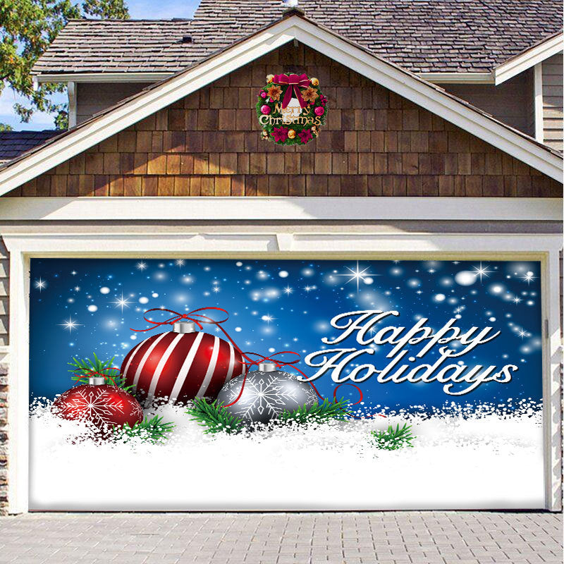 Christmas garage door cover, Happy Holidays design