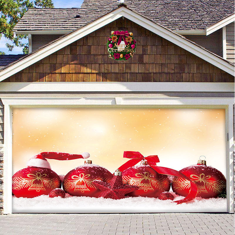 Christmas garage door cover, Red Baubles design