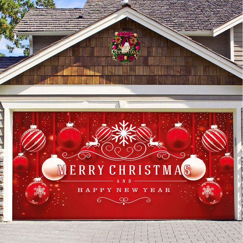 Christmas garage door cover, Red Ornaments design